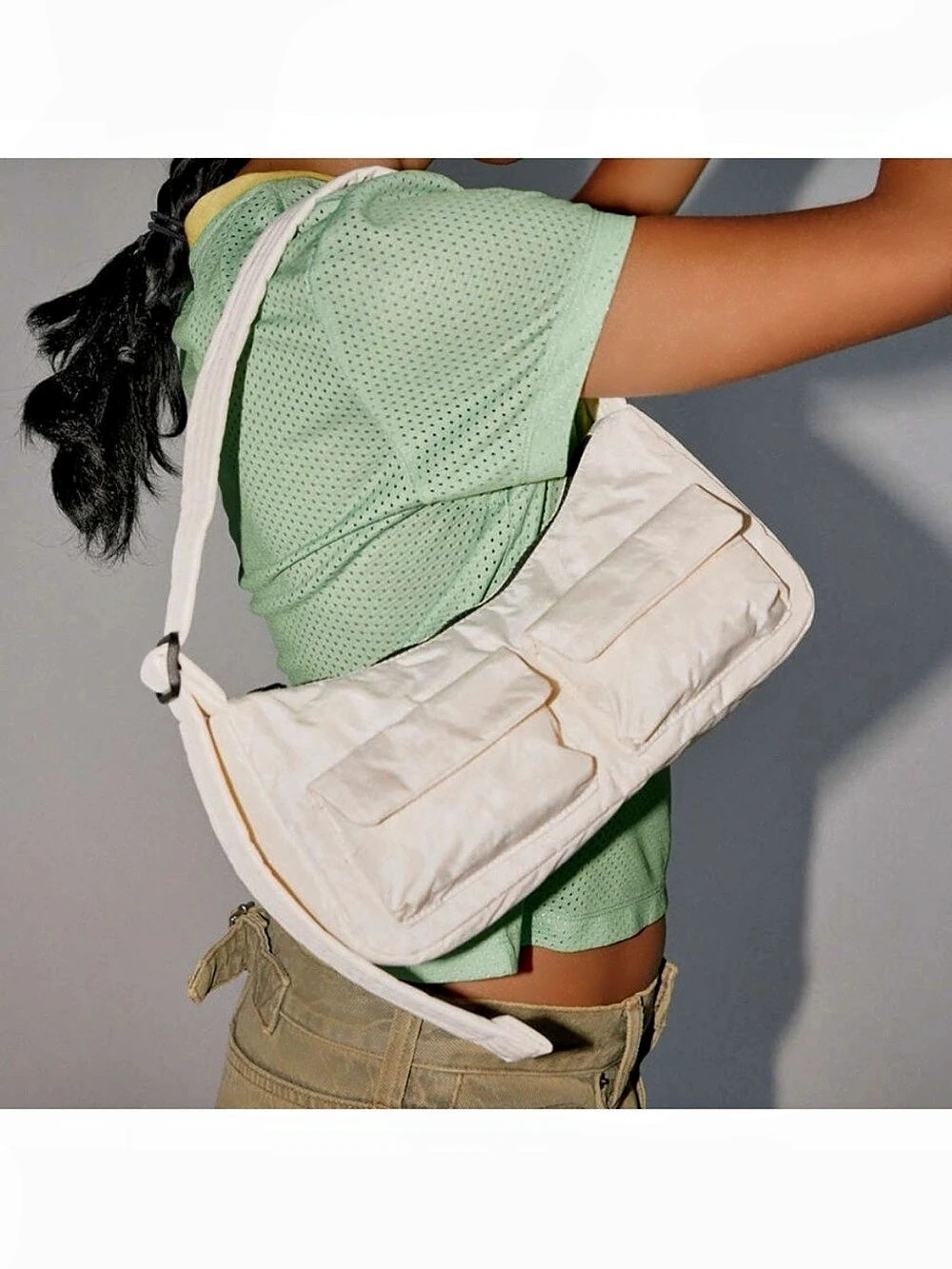 BAGGU Cargo Shoulder Bag Quilted White & Cream NWT